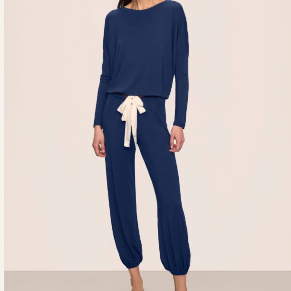NWT Eberjey Gisele TENCEL™ Modal Slouchy PJ Set in Navy/Ivory